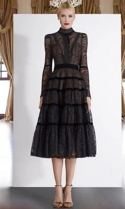 Janique - K6631 Lace Velvet High Neck Dress 9 Janique - K6631 Lace Velvet High Neck Dress