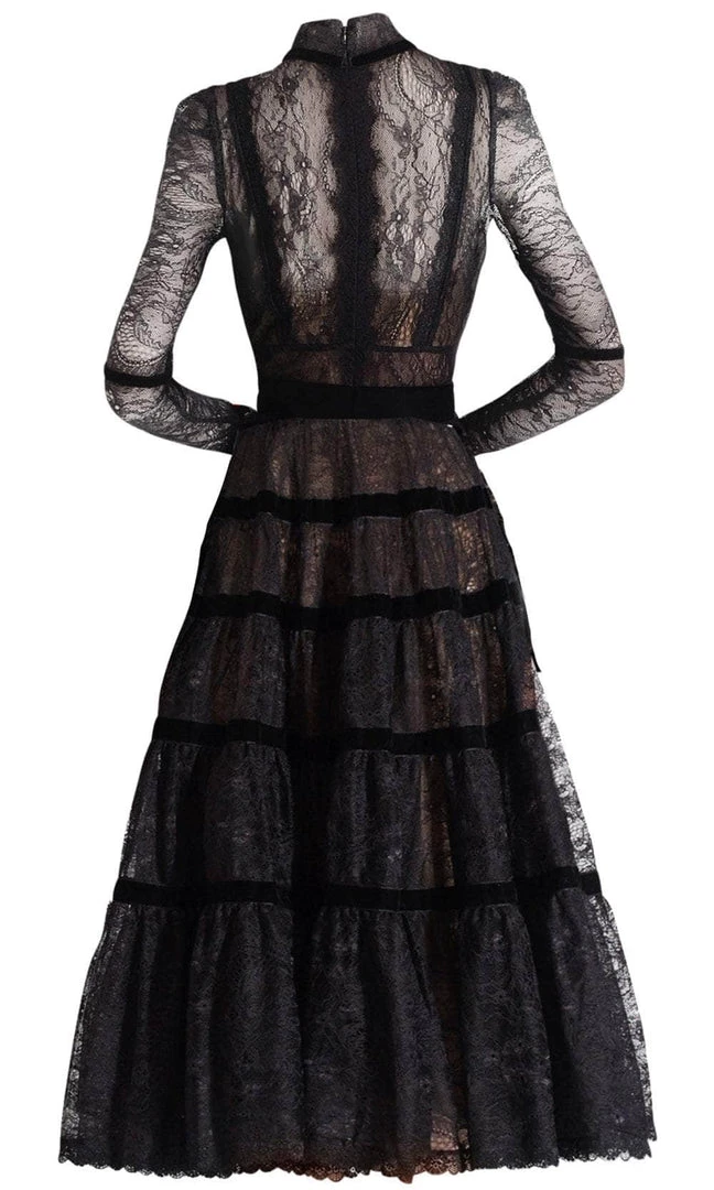 Janique - K6631 Lace Velvet High Neck Dress 6 Janique - K6631 Lace Velvet High Neck Dress