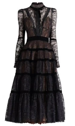 Janique - K6631 Lace Velvet High Neck Dress 11 Janique - K6631 Lace Velvet High Neck Dress