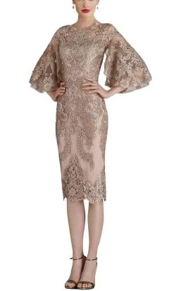 Janique - W2068 Quarter Tulip Sleeves Lace Appliqued Sheath Dress 10 Janique - W2068 Quarter Tulip Sleeves Lace Appliqued Sheath Dress