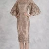 Janique - W2068 Quarter Tulip Sleeves Lace Appliqued Sheath Dress