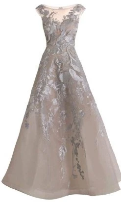 Janique - W2186 Cap Sleeve Embroidered A-Line Gown