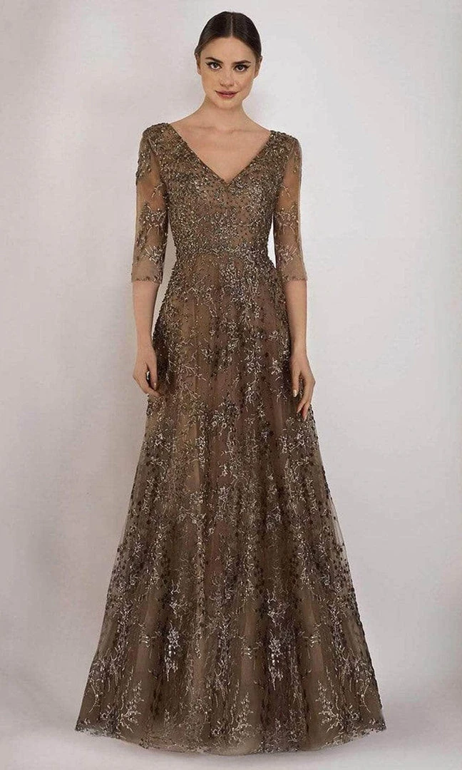 Janique - W2519 Beaded V-neck A-line Gown 3 Janique - W2519 Beaded V-neck A-line Gown