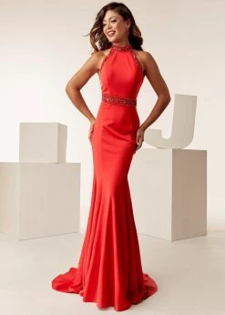 Jasz Couture - 6267 Beaded High Halter Neck Sheath Gown