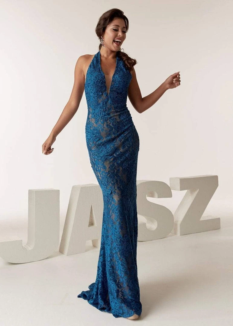 Jasz Couture - 6285 Beaded Halter V-neck Sheath Dress 3 Jasz Couture - 6285 Beaded Halter V-neck Sheath Dress