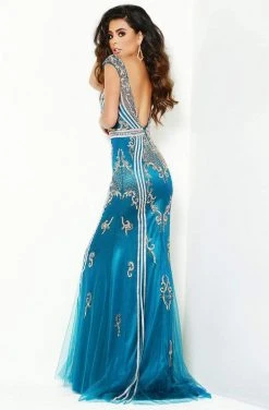 Jasz Couture - 6426 Plunging V-Neck Embellished Sheath Dress