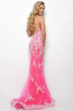 Jasz Couture - 7022 Embroidered Deep Halter V-neck Trumpet Dress