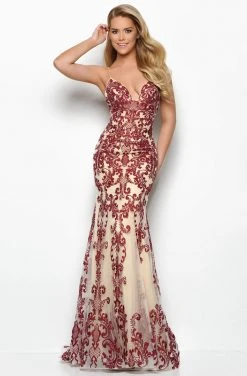 Jasz Couture - 7087 Long Contrast Embroidered Mermaid Gown