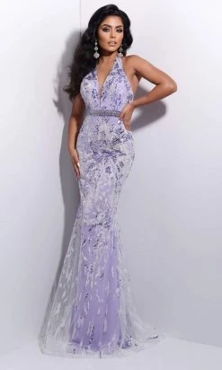 Jasz Couture - 7207 Applique Deep Halter V Neck Trumpet Dress