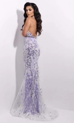 Jasz Couture - 7207 Applique Deep Halter V Neck Trumpet Dress