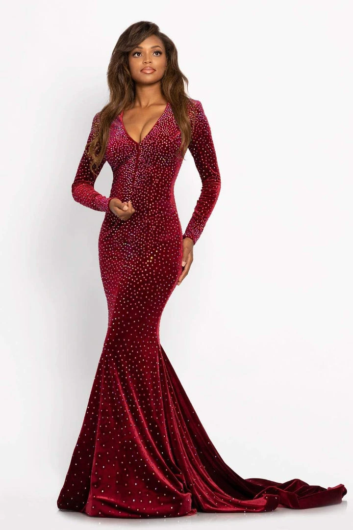 Johnathan Kayne - 2045 Embellished Long Sleeve V-neck Trumpet Dress 7 Johnathan Kayne - 2045 Embellished Long Sleeve V-neck Trumpet Dress
