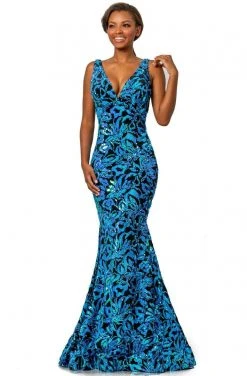 Johnathan Kayne - 2106 Sleeveless V Neck Sequin Velvet Mermaid Gown 13 Johnathan Kayne - 2106 Sleeveless V Neck Sequin Velvet Mermaid Gown