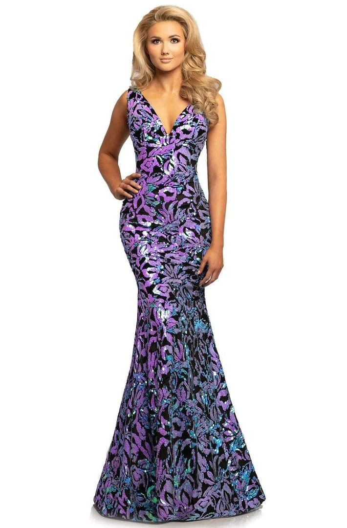 Johnathan Kayne - 2106 Sleeveless V Neck Sequin Velvet Mermaid Gown 6 Johnathan Kayne - 2106 Sleeveless V Neck Sequin Velvet Mermaid Gown