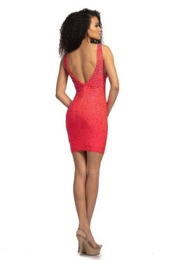 Johnathan Kayne - 2183 Short Crystal Strewn Plunging Sheath Dress