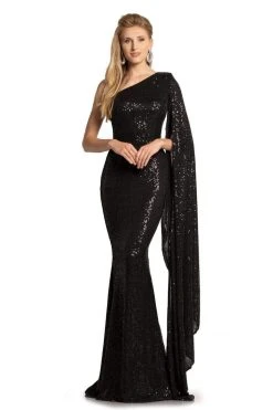 Johnathan Kayne - 2190 Cascading Sleeve Asymmetrical Sequin Gown
