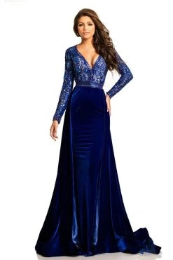 Johnathan Kayne - 8013 Embellished Lace Velvet Gown