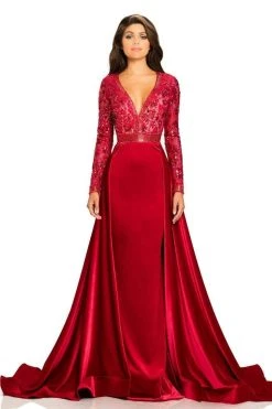 Johnathan Kayne - 8013 Embellished Lace Velvet Gown