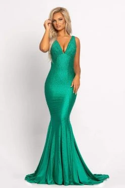 Johnathan Kayne - 9213 Crystal Embellished Plunging V-Neck Gown
