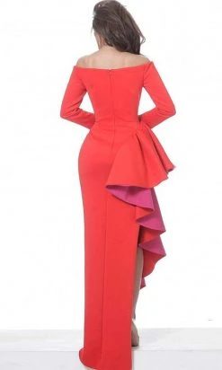 Jovani - 00574 Long Two-Toned Ruffle Ornate High Slit Dress