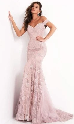 Jovani - 00617 Off Shoulder Embroidery-Detailed Long Gown