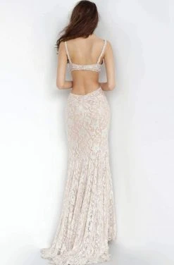 Jovani - 00780 Beaded Lace Side Cutout Trumpet Gown