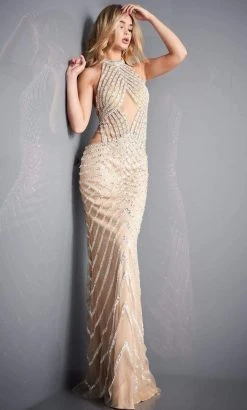 Jovani - 00817 Chevron Beaded High Halter Gown 7 Jovani - 00817 Chevron Beaded High Halter Gown
