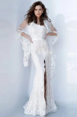 Jovani - 00866 One Shoulder Lace Dress With Slit