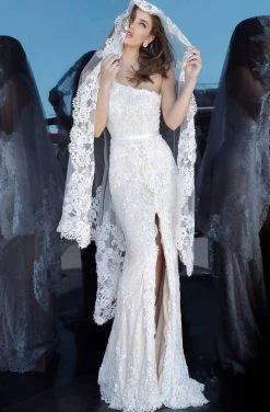 Jovani - 00866 One Shoulder Lace Dress With Slit