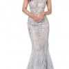 Jovani - 00880 Metallic Ornate Feather-Fringed Flare Gown 2 Jovani - 00880 Metallic Ornate Feather-Fringed Flare Gown
