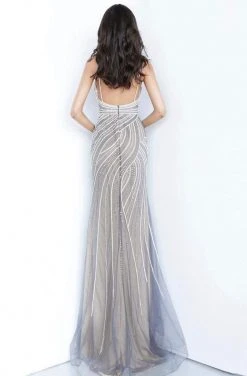 Jovani - 02408 Sweetheart Bodice Beaded Motif Mesh Gown