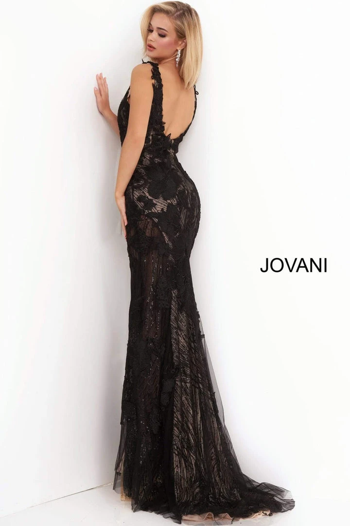 Jovani - 02444 Floral Embroidered Lace Deep V-neck Trumpet Dress 12 Jovani - 02444 Floral Embroidered Lace Deep V-neck Trumpet Dress