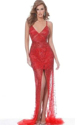 Jovani - 02498 Beaded Plunging V Neck Sheath Dress 9 Jovani - 02498 Beaded Plunging V Neck Sheath Dress