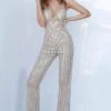 Jovani - 02562 V-Neck Patterned Embellishment Jumpsuit