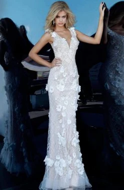 Jovani - 02773 Floral Appliqued Plunging V-Neck Dress 10 Jovani - 02773 Floral Appliqued Plunging V-Neck Dress