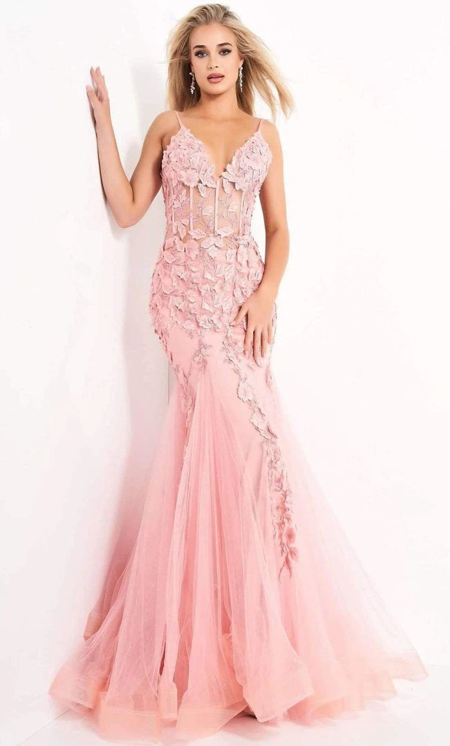 Jovani - 02841 Floral Appliques Corset Bodice Tulle Trumpet Gown 6 Jovani - 02841 Floral Appliques Corset Bodice Tulle Trumpet Gown