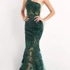 Jovani - 02895 One Shoulder Embellished Illusion Mermaid Gown