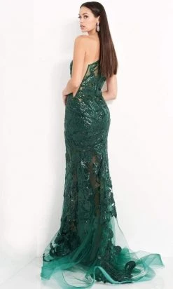 Jovani - 02895 One Shoulder Embellished Illusion Mermaid Gown