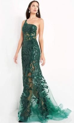 Jovani - 02895 One Shoulder Embellished Illusion Mermaid Gown