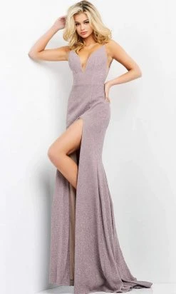 Jovani - 02914 Glitter High Slit Sheath Dress
