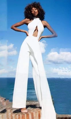 Jovani - 02954 High Neck Jumpsuit With Cutout