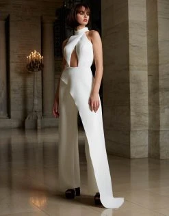 Jovani - 02954 High Neck Jumpsuit With Cutout