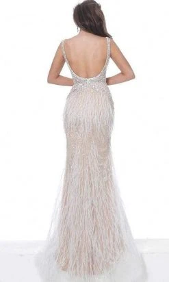Jovani - 03023 Sheer Bodice Beaded Adorned Feather Fitted Evening Gown 19 Jovani - 03023 Sheer Bodice Beaded Adorned Feather Fitted Evening Gown