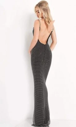 Jovani - 03252 Cowl Beaded Mesh Sheath Dress