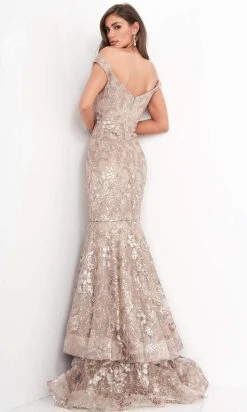 Jovani - 03264 Off Shoulder Sequined Lace Gown