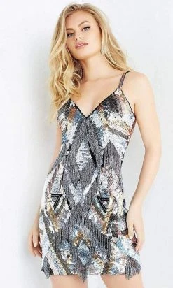 Jovani - 03396 Multi Beaded Shiny Party Dress