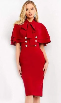 Jovani - 03813 Tied Neck Buttoned Knee Length Dress