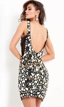 Jovani 03858 - Plunging V-Neck Cut-Glass Cocktail Dress