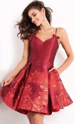 Jovani - 03929 Sleeveless V-Neck Floral Print Fit And Flare Dress