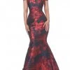Jovani - 03932 Off Shoulder Floral Satin Mermaid Gown