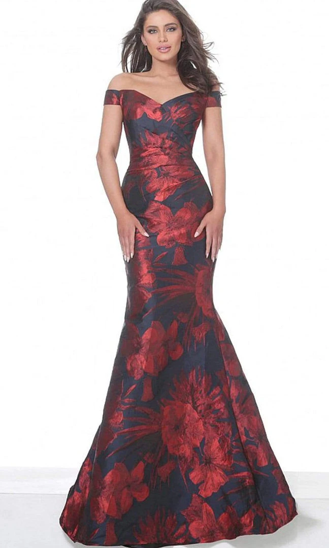 Jovani - 03932 Off Shoulder Floral Satin Mermaid Gown 5 Jovani - 03932 Off Shoulder Floral Satin Mermaid Gown